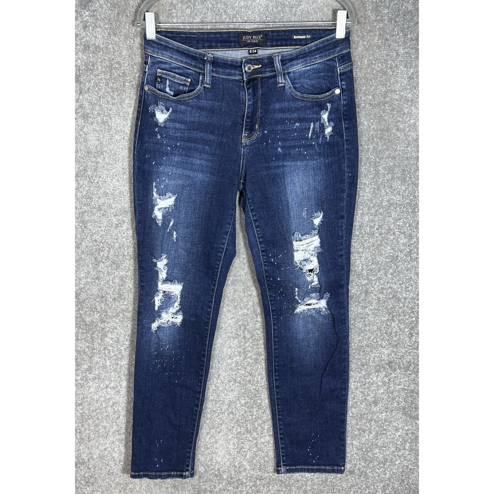 Judy Blue Boyfriend Fit Distressed Paint Splatter Jeans Juniors Size 9/29 Blue